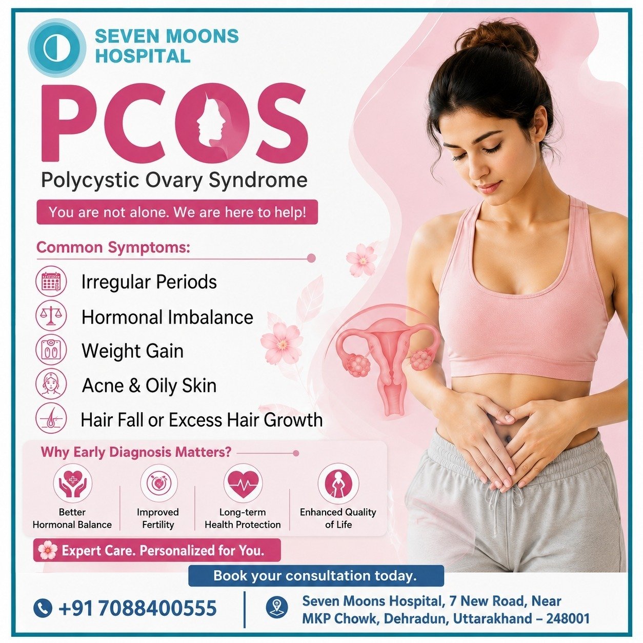 PCOS Treatment in Dehradun at Seven Moons Hospital for irregular periods, hormonal imbalance, weight management, fertility care, and women's health.